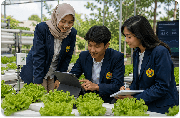 Mahasiswa praktek di greenhouse